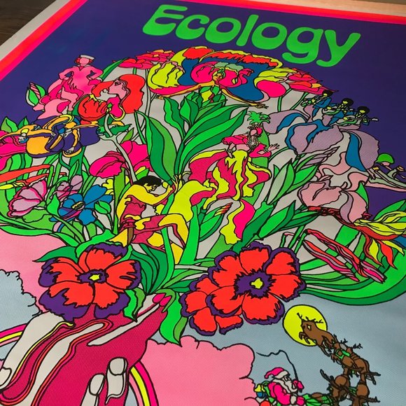 ECOLOGY Psychedelic Blacklight VINTAGE BLACK LIGHT POSTER PRINT 1969 - Picture 10 of 12